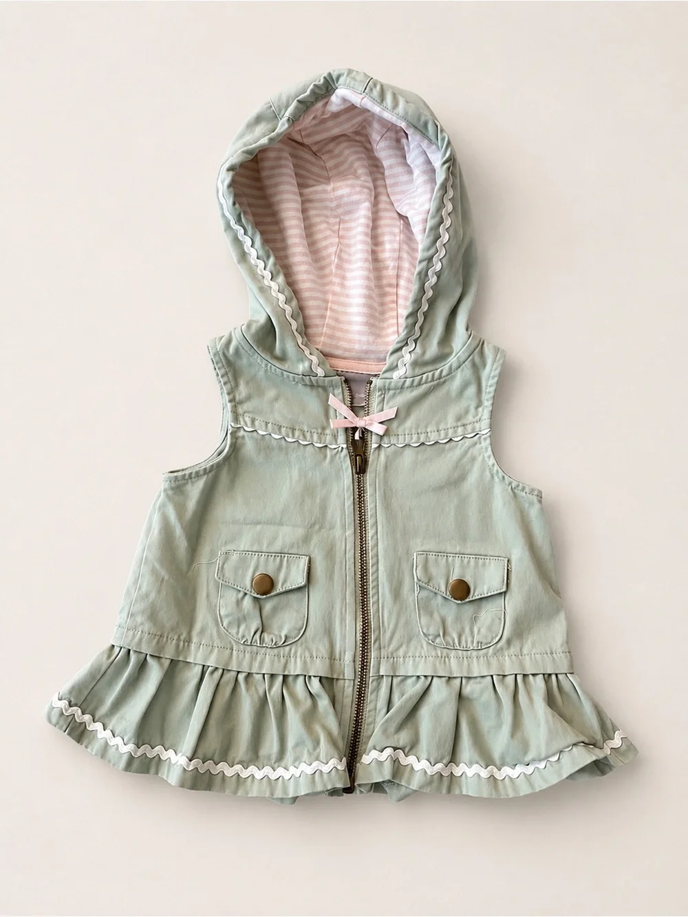 Tahari Baby 24M Hooded Ruffle Vest Mint Green